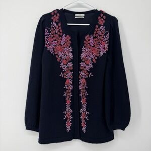 CO Collection‎ Cashmere Wool Cardigan Sweater Size Small Navy Blue Beaded Detail